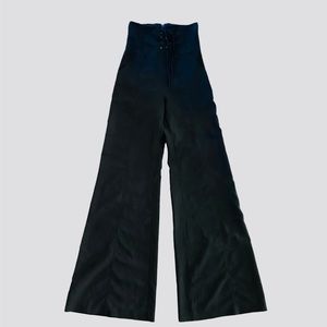 Le Chateau Vintage High Waist Black Wide Leg Front Corset Tie Pants Size 3/4